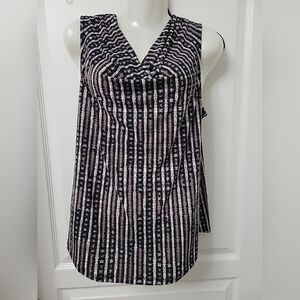 NWT Maurice’s Sleeveless Large Black Cream Print Tank Top Gathered Cowl Neck